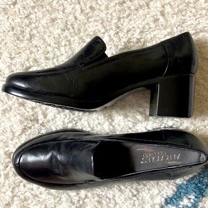 Black Faux-Leather Heeled Loafers